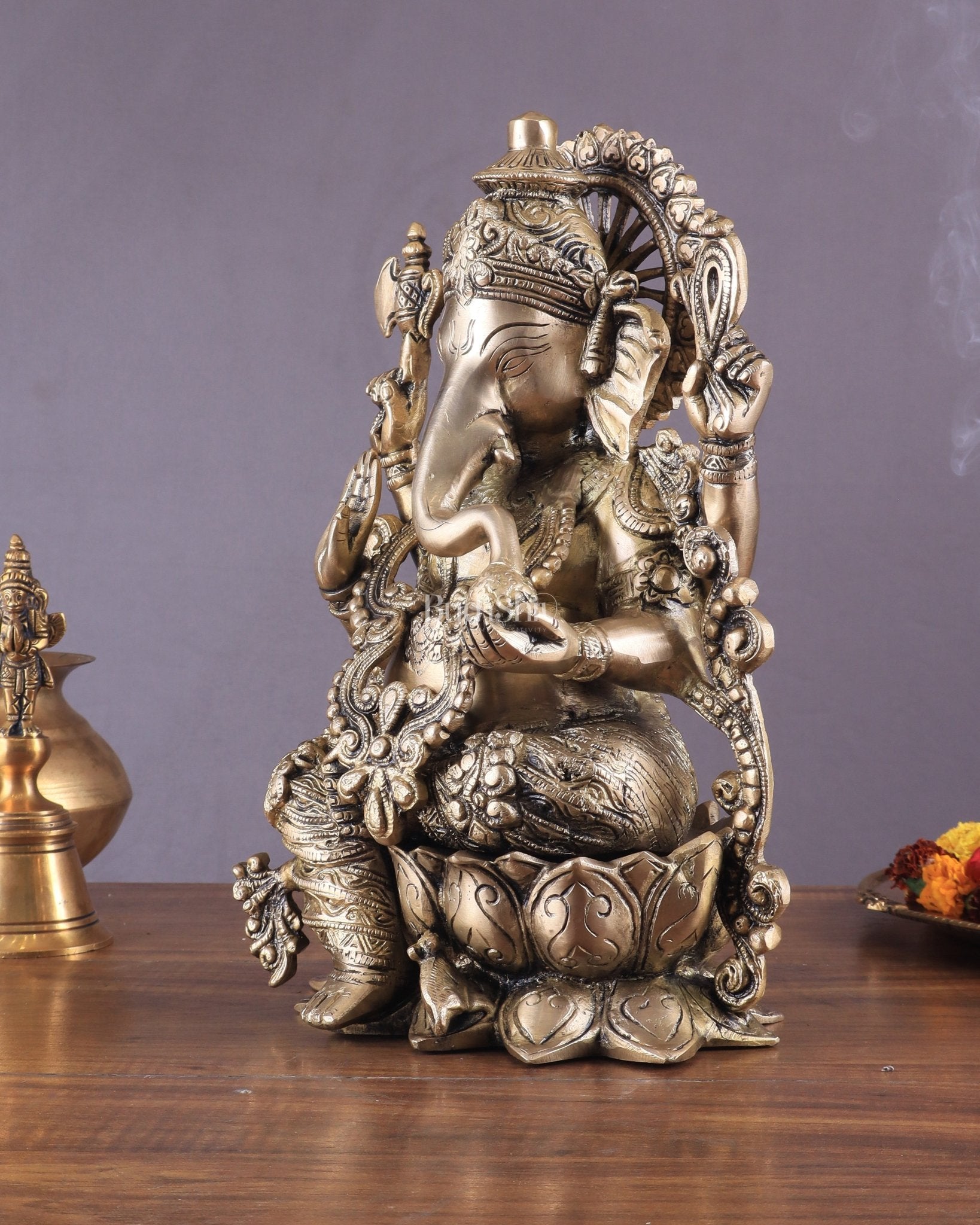 Pure Brass Lord Ganesha Idol with matte Finish - Budhshiv.com
