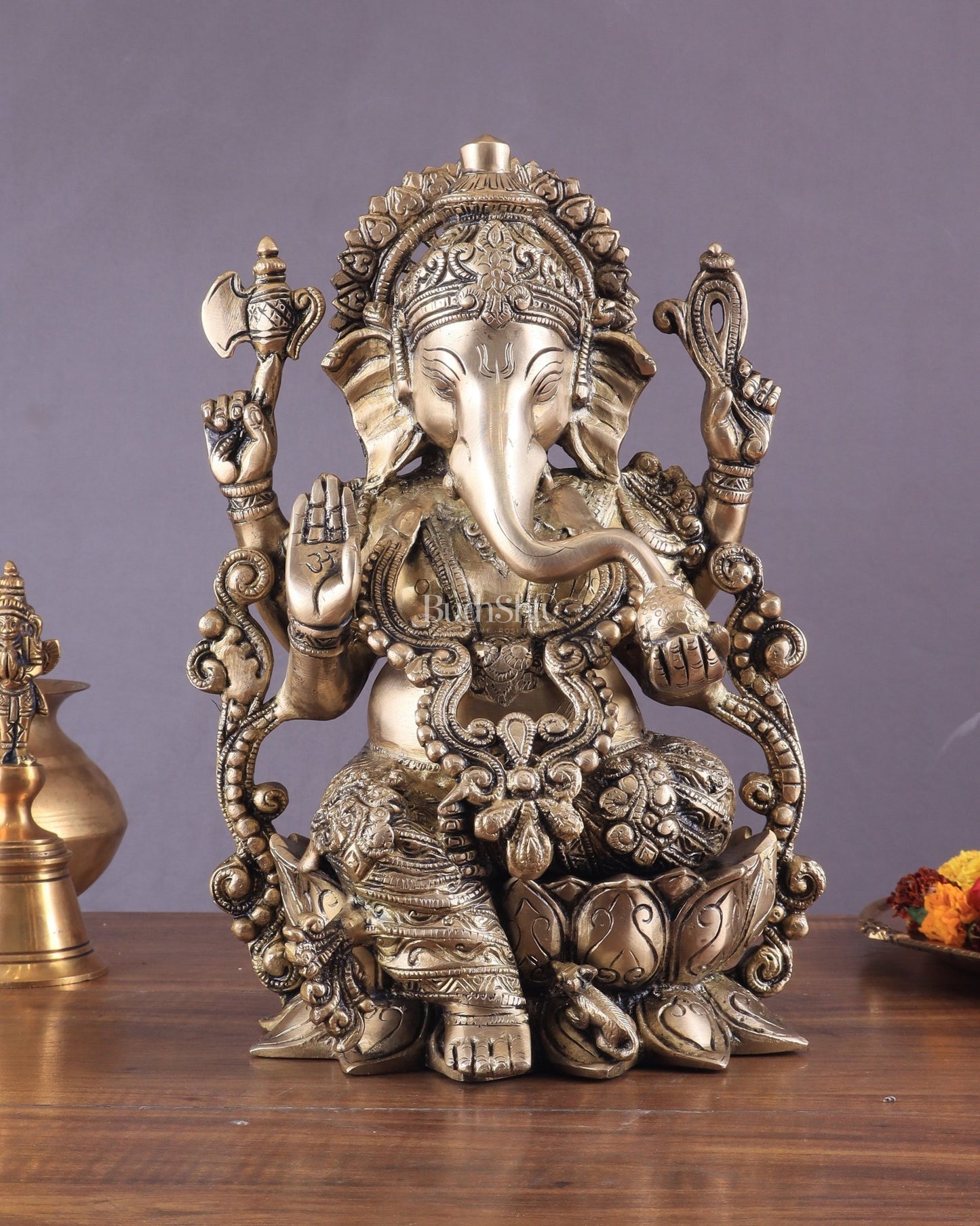 Pure Brass Lord Ganesha Idol with matte Finish - Budhshiv.com
