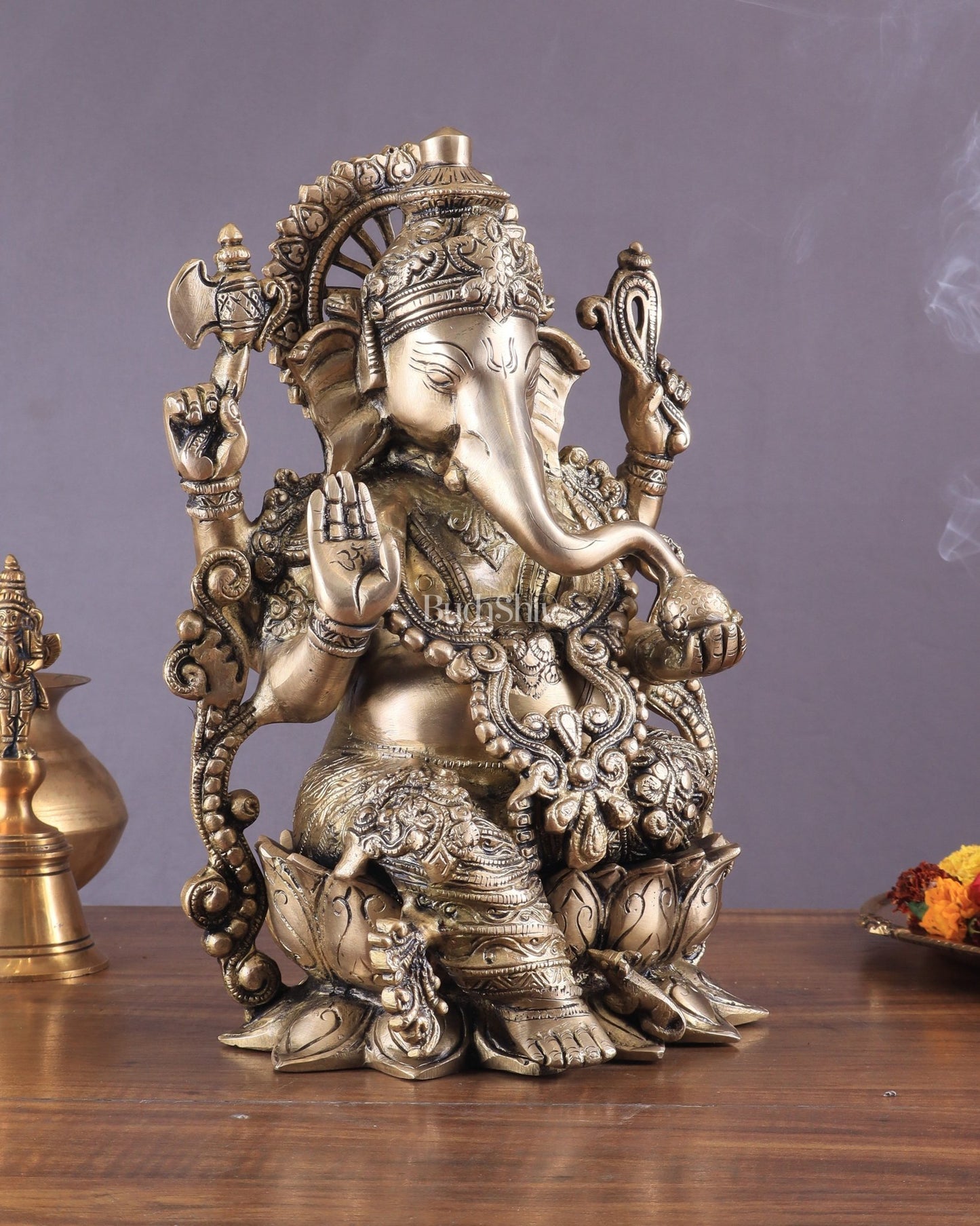 Pure Brass Lord Ganesha Idol with matte Finish - Budhshiv.com