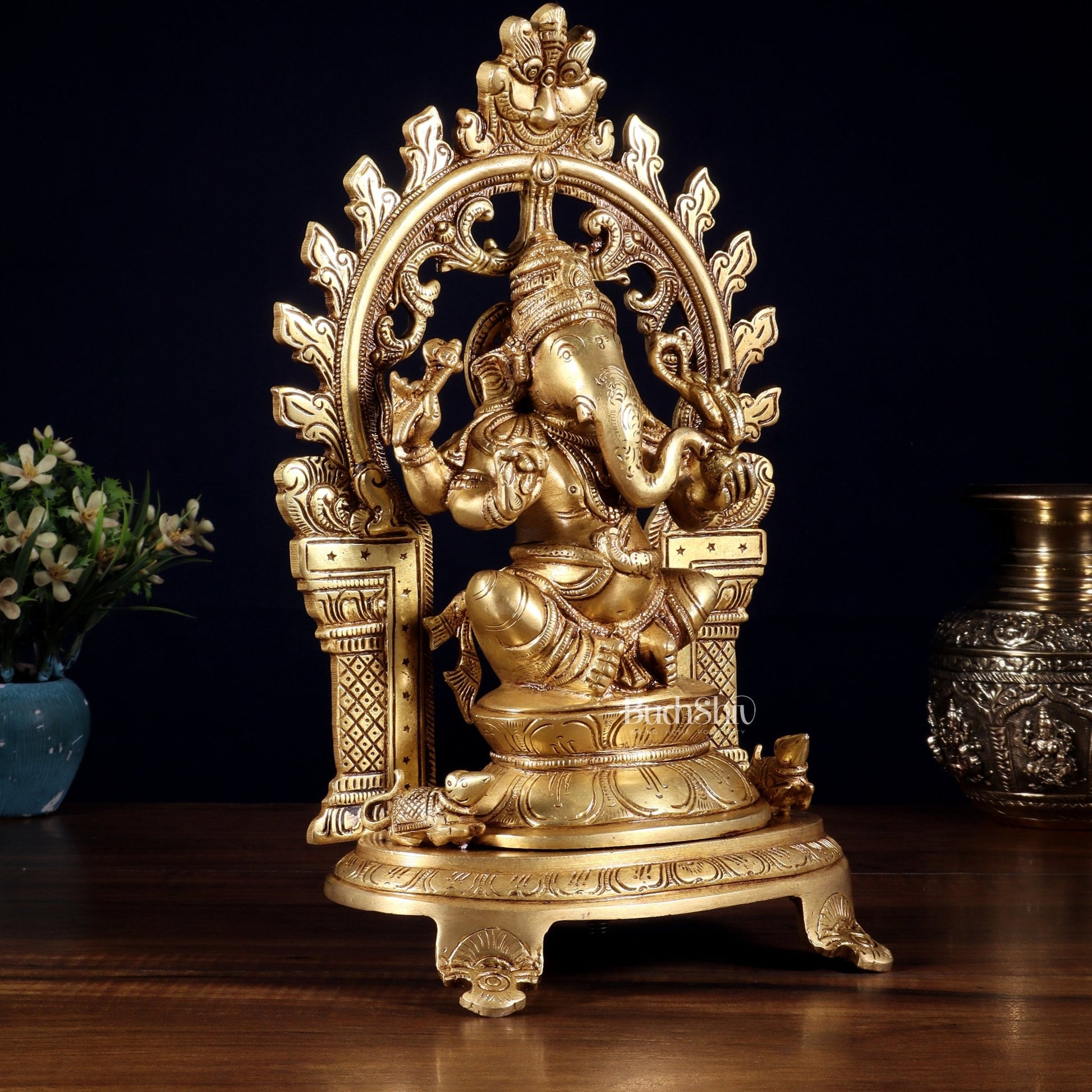 Pure Brass Lord Ganesha Idol with Prabhavali | 12 Inch - Budhshiv.com