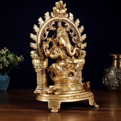 Pure Brass Lord Ganesha Idol with Prabhavali | 12 Inch - Budhshiv.com