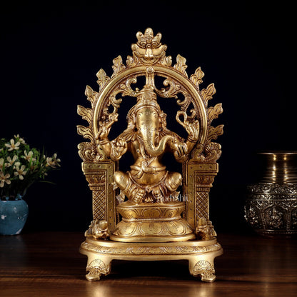 Pure Brass Lord Ganesha Idol with Prabhavali | 12 Inch - Budhshiv.com