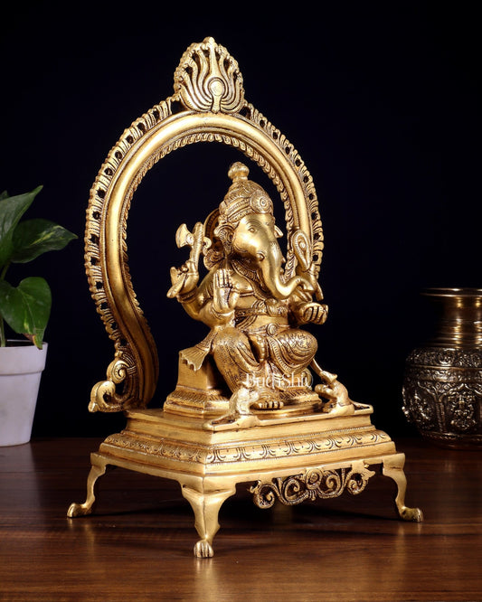 Pure Brass Lord Ganesha Idol with Prabhavali | 13 Inch - Budhshiv.com