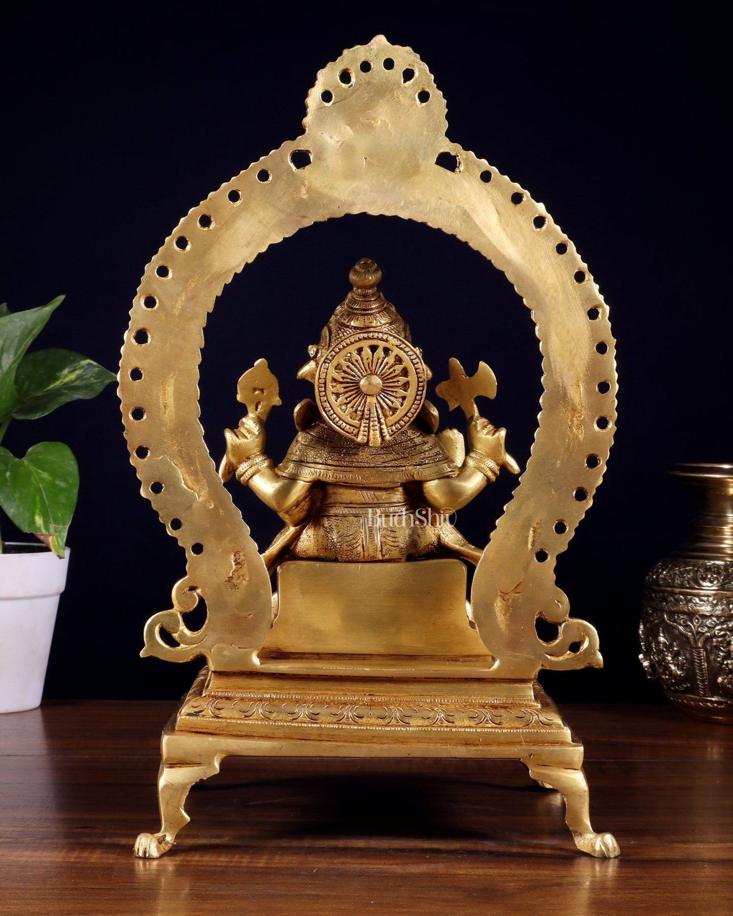 Pure Brass Lord Ganesha Idol with Prabhavali | 13 Inch - Budhshiv.com