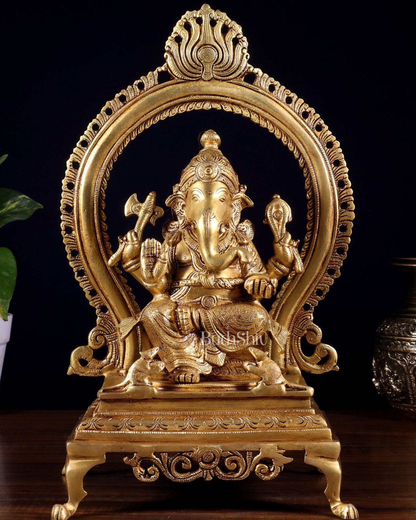 Pure Brass Lord Ganesha Idol with Prabhavali | 13 Inch - Budhshiv.com