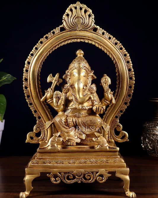Pure Brass Lord Ganesha Idol with Prabhavali | 13 Inch - Budhshiv.com