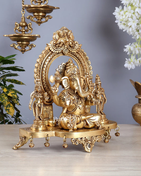 Pure Brass Lord Ganesha Idol with Riddhi Siddhi | 12” - Budhshiv.com