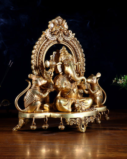 Pure Brass Lord Ganesha Idol with two mouse | 12” - Budhshiv.com