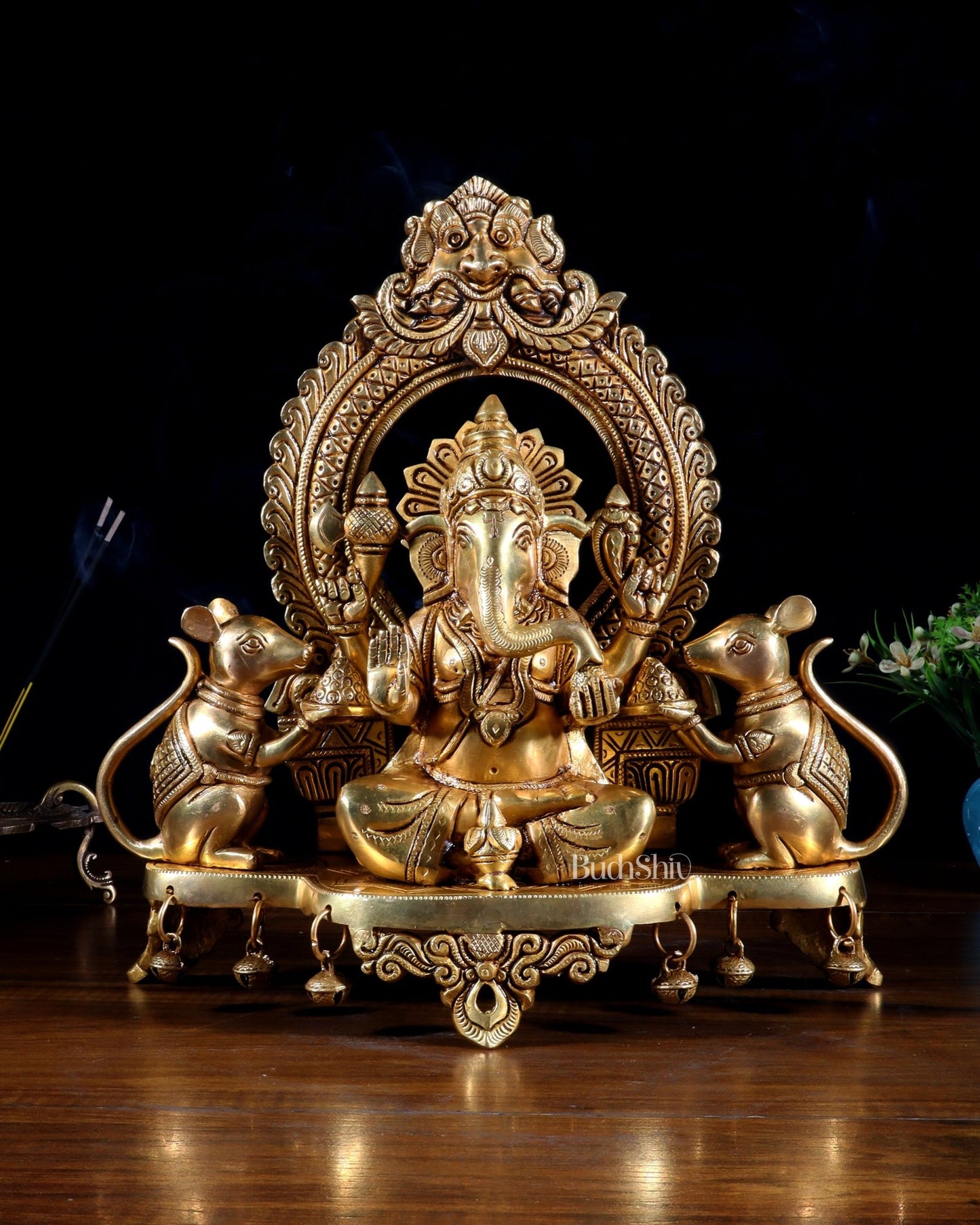 Pure Brass Lord Ganesha Idol with two mouse | 12” - Budhshiv.com