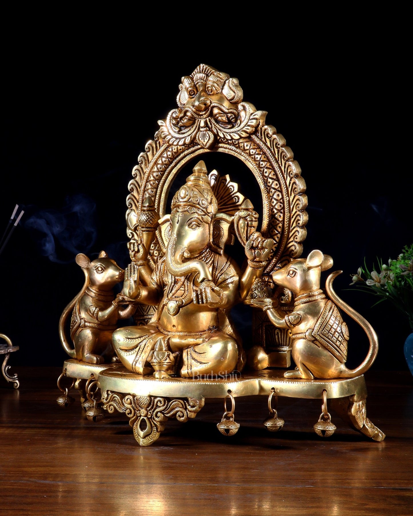Pure Brass Lord Ganesha Idol with two mouse | 12” - Budhshiv.com