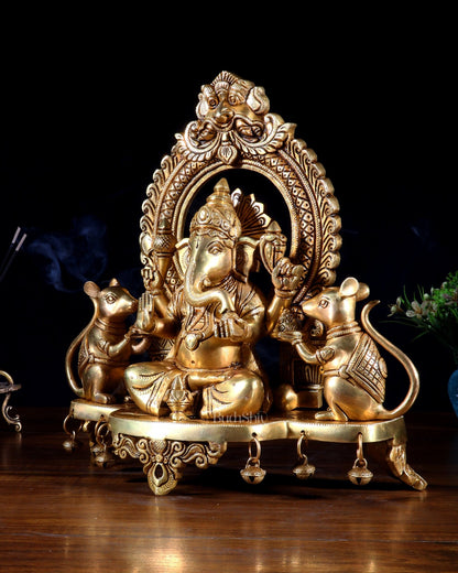 Pure Brass Lord Ganesha Idol with two mouse | 12” - Budhshiv.com
