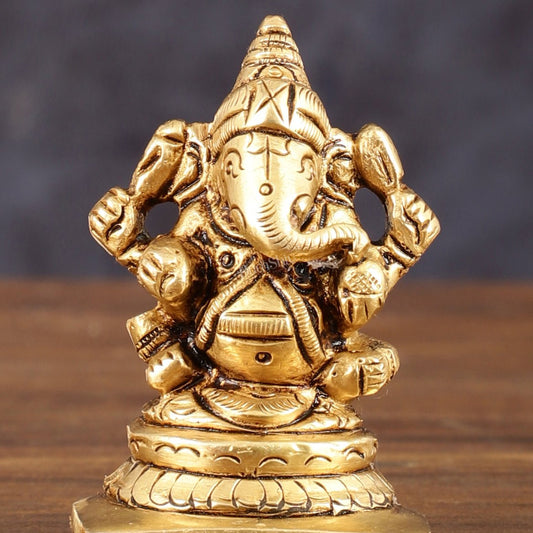 Pure Brass Lord Ganesha Miniature Idol - 2 Inch - Budhshiv.com
