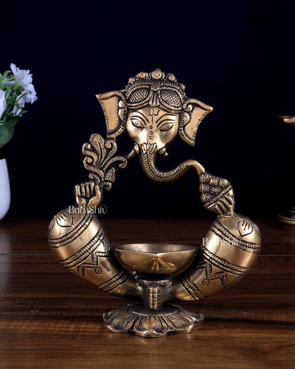 Pure Brass Lord Ganesha Modernized Diya Oil Lamp – Home Decor & Gifting - Budhshiv.com