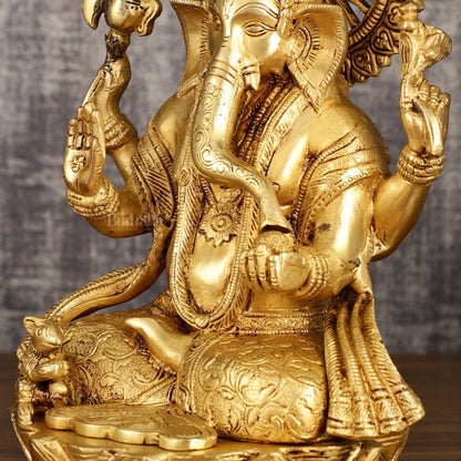 Pure Brass Lord Ganesha on Lotus Base | 11 Inch Height | Elegant Design - Budhshiv.com