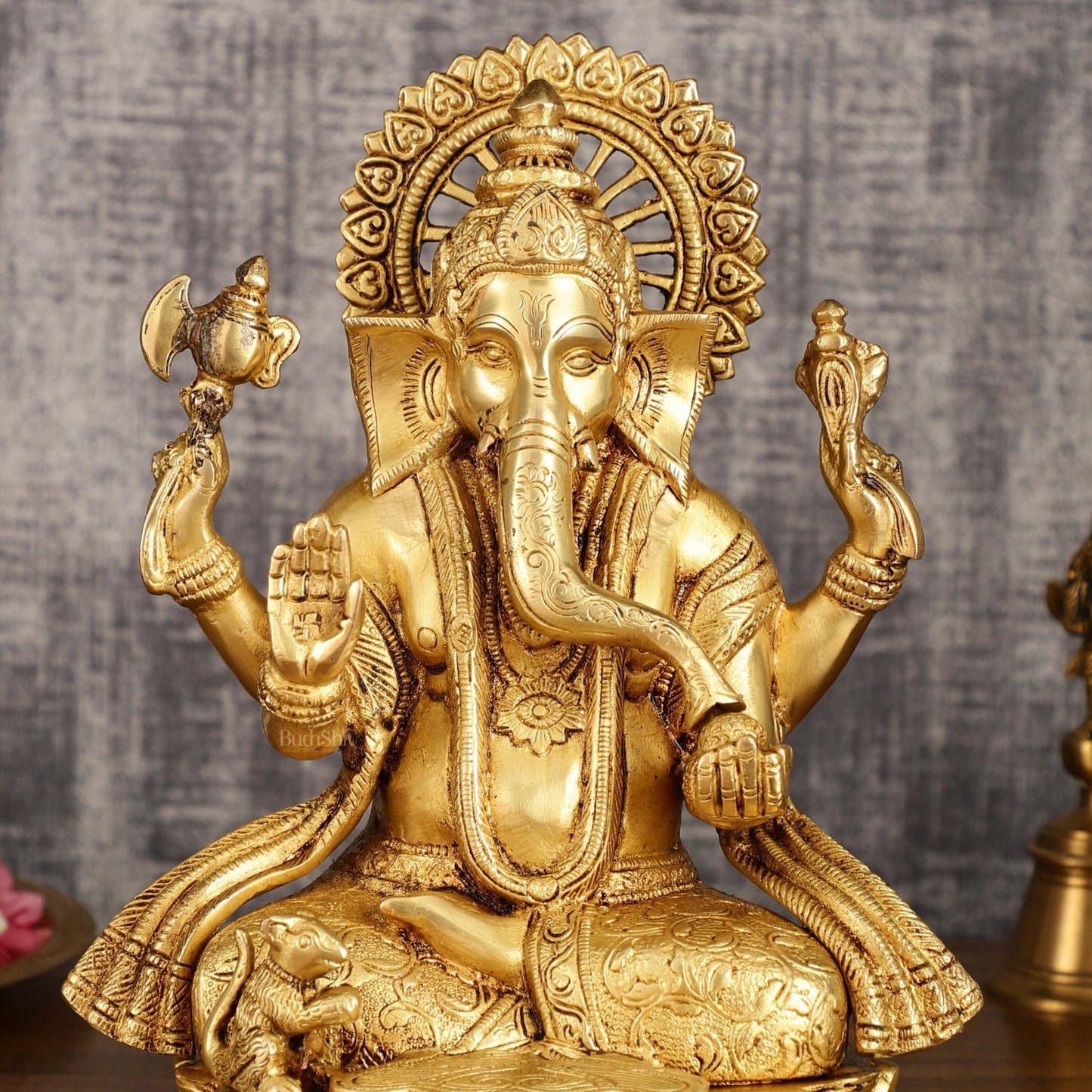 Pure Brass Lord Ganesha on Lotus Base | 11 Inch Height | Elegant Design - Budhshiv.com