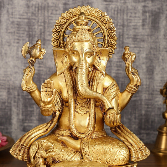 Pure Brass Lord Ganesha on Lotus Base | 11 Inch Height | Elegant Design - Budhshiv.com