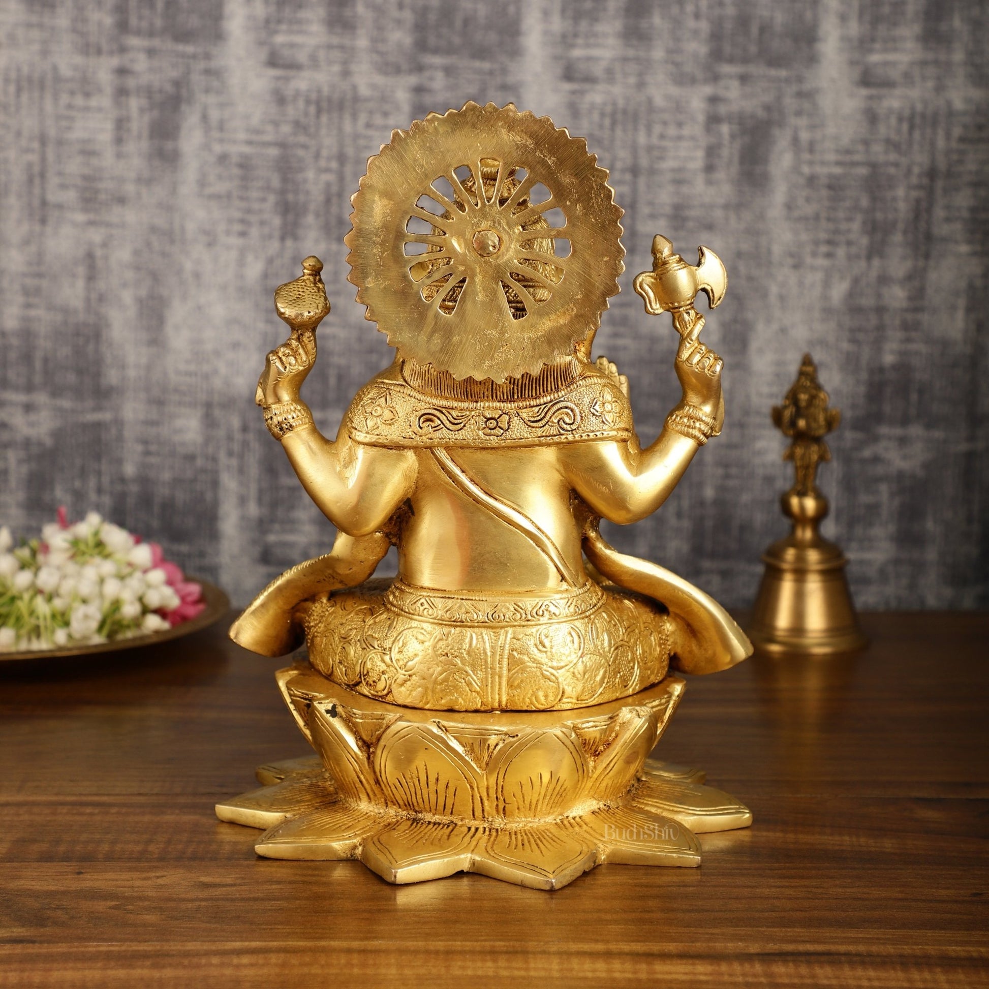 Pure Brass Lord Ganesha on Lotus Base | 11 Inch Height | Elegant Design - Budhshiv.com