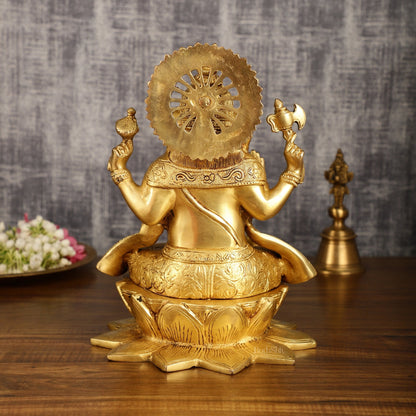 Pure Brass Lord Ganesha on Lotus Base | 11 Inch Height | Elegant Design - Budhshiv.com