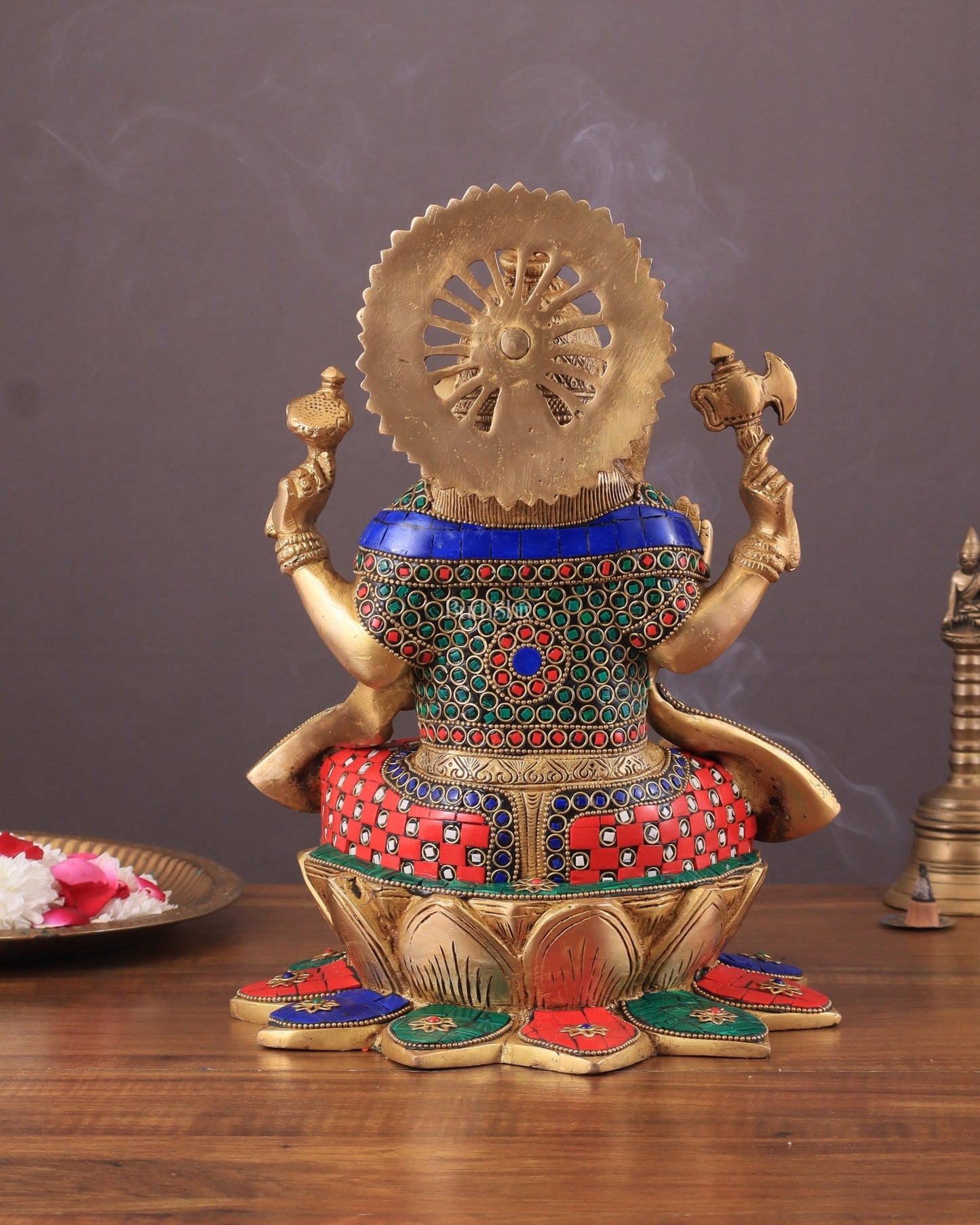 Pure Brass Lord Ganesha on Lotus statue | 11 Inch meenakari - Budhshiv.com