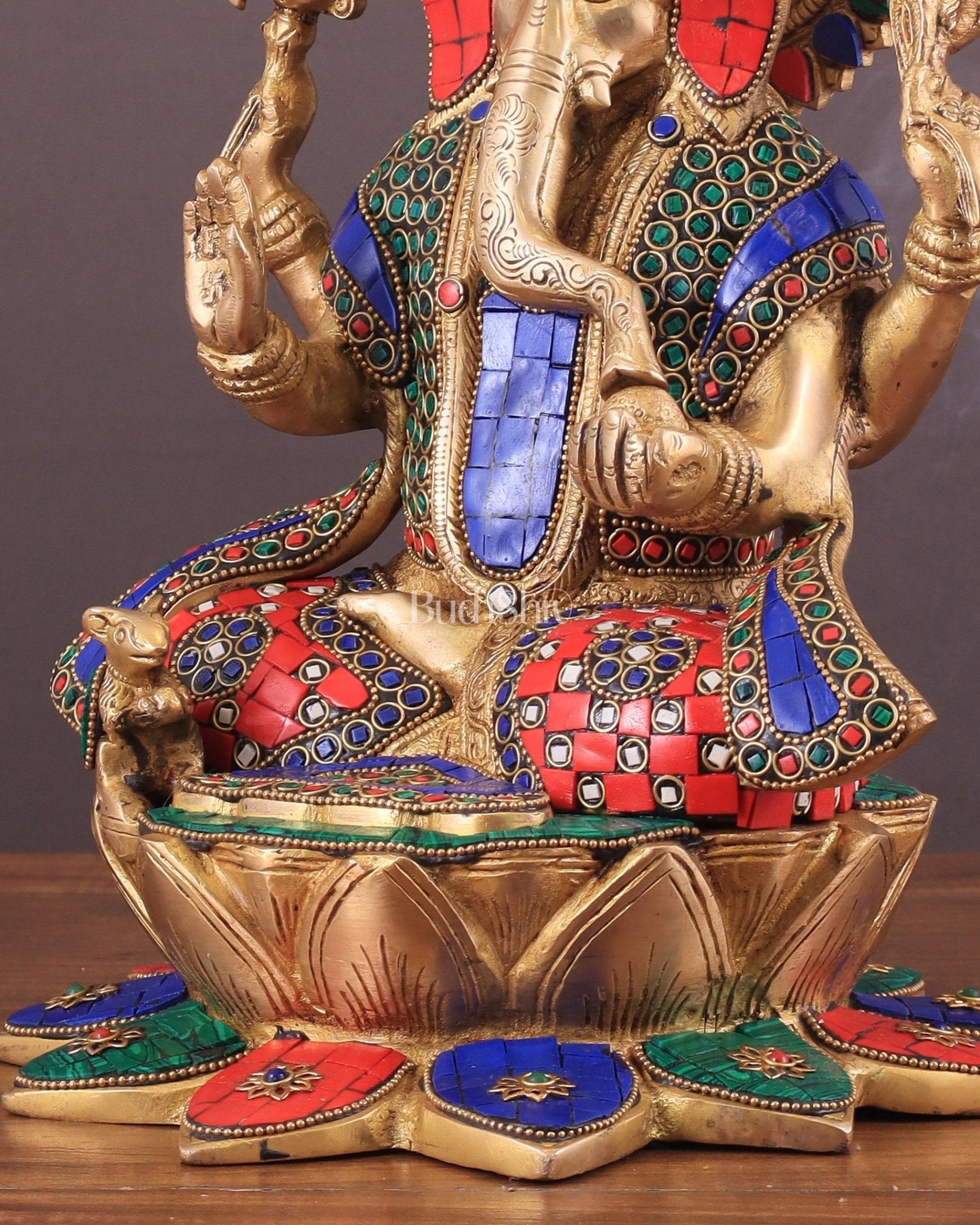 Pure Brass Lord Ganesha on Lotus statue | 11 Inch meenakari - Budhshiv.com
