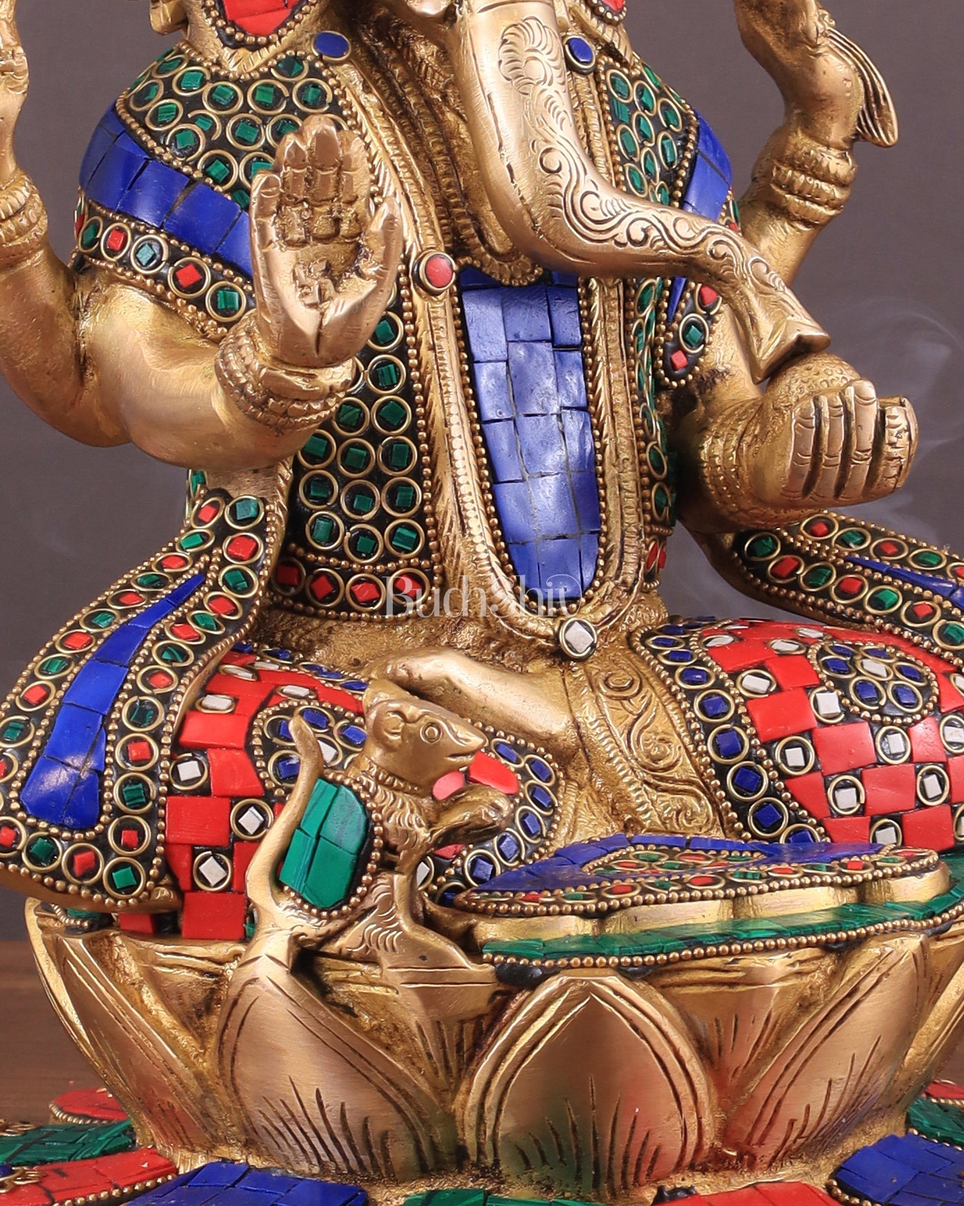 Pure Brass Lord Ganesha on Lotus statue | 11 Inch meenakari - Budhshiv.com