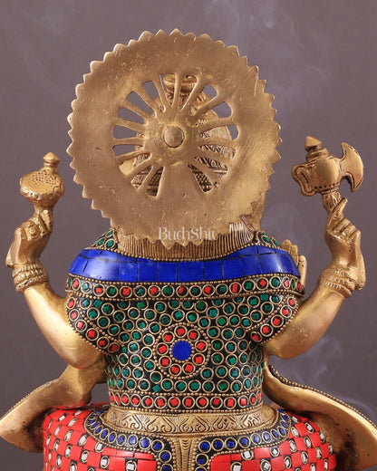Pure Brass Lord Ganesha on Lotus statue | 11 Inch meenakari - Budhshiv.com