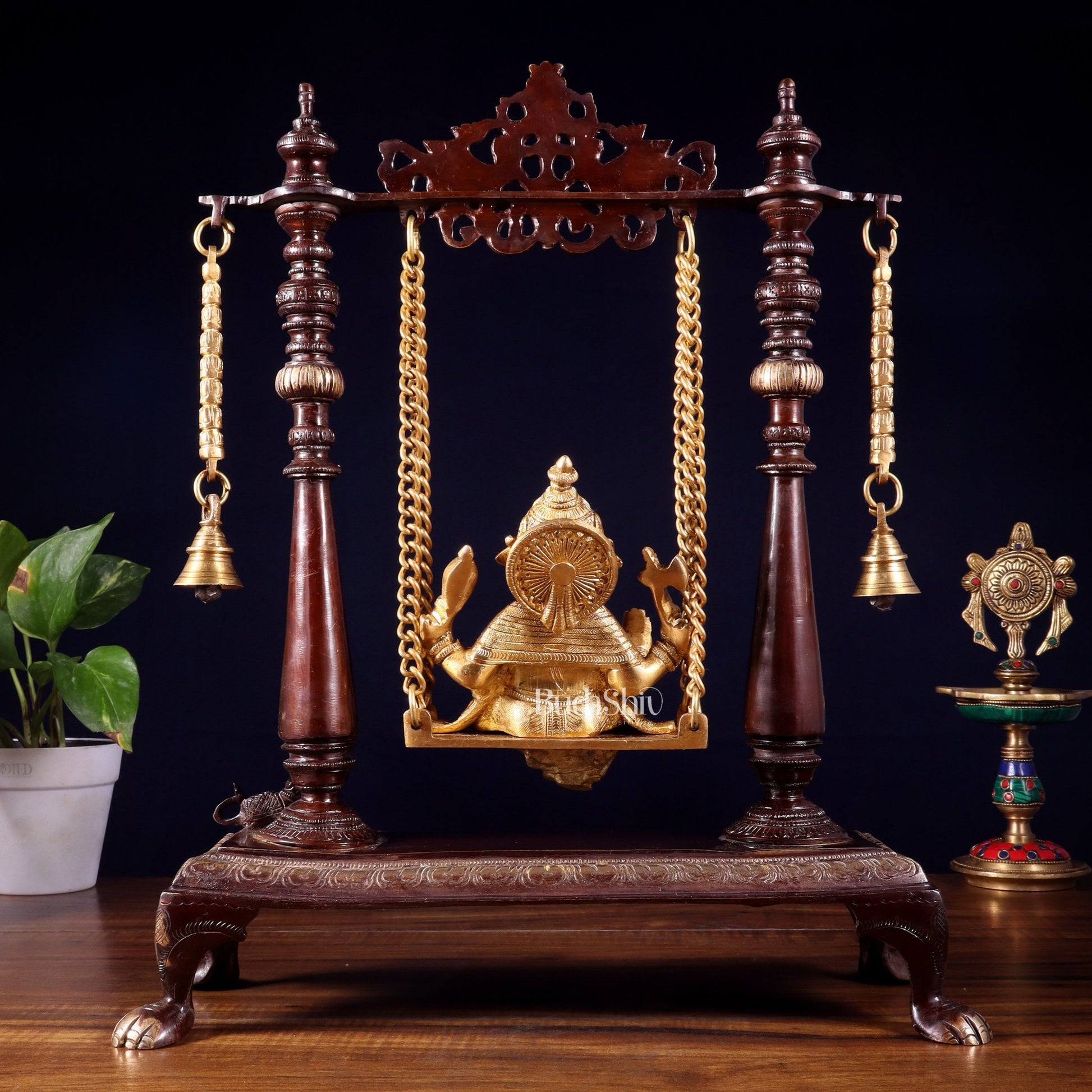 Pure Brass Lord Ganesha on Swing | Superfine Quality | 16 Inch dual tone - Budhshiv.com