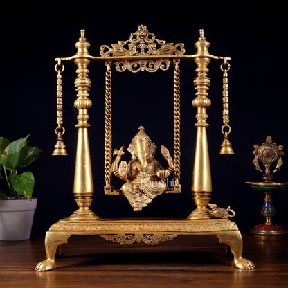 Pure Brass Lord Ganesha on Swing | Superfine Quality | 16 Inch - Budhshiv.com