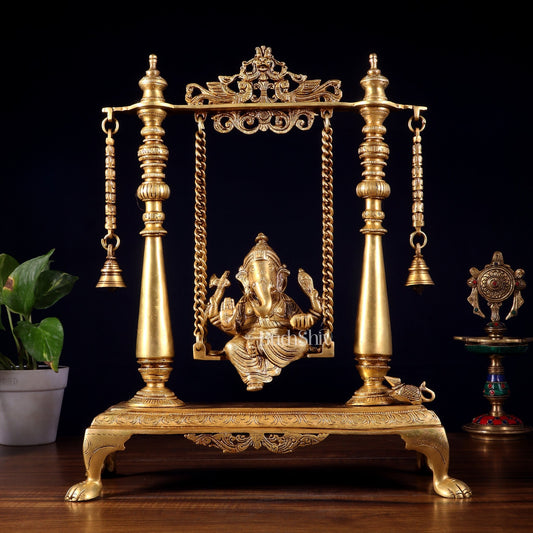 Pure Brass Lord Ganesha on Swing | Superfine Quality | 16 Inch - Budhshiv.com