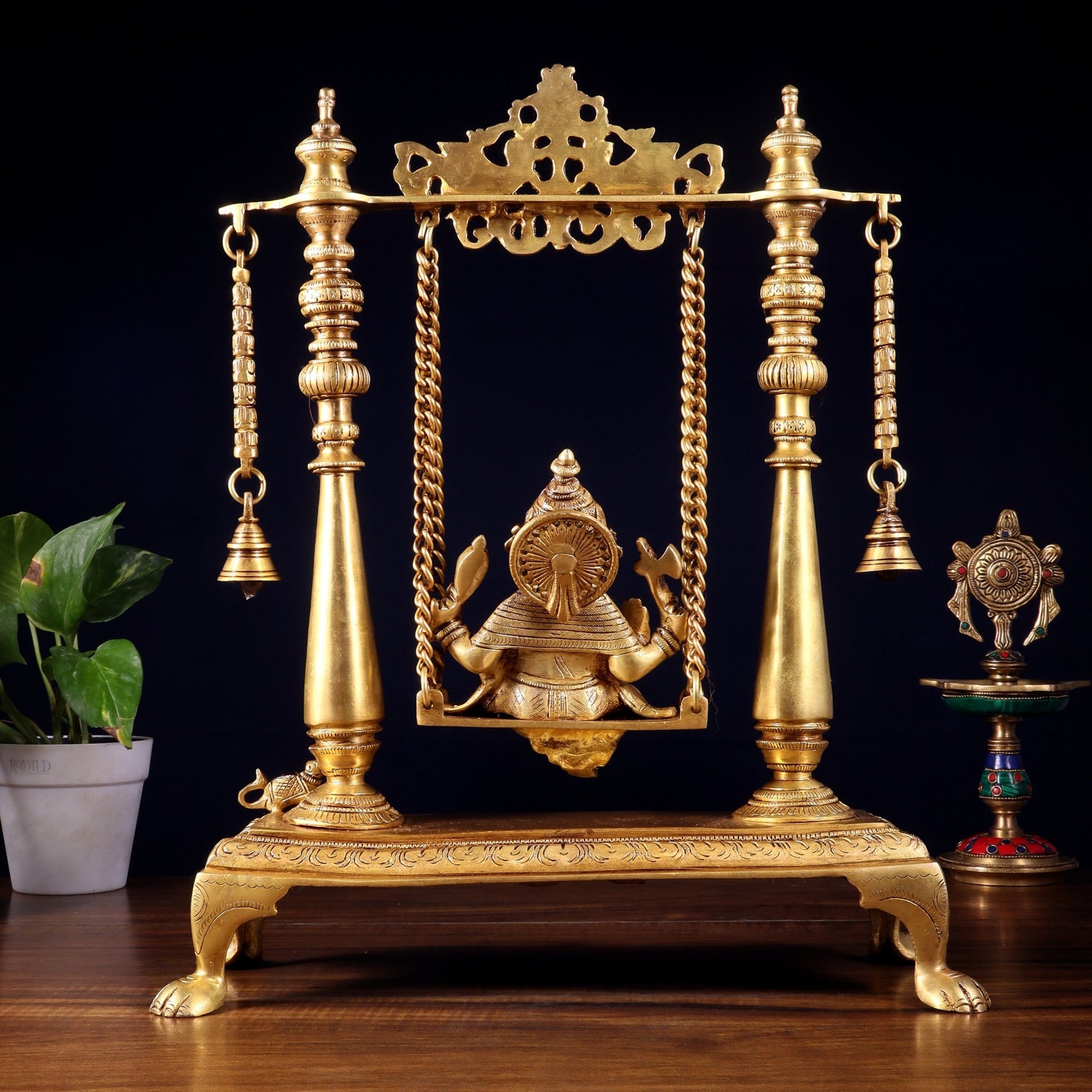 Pure Brass Lord Ganesha on Swing | Superfine Quality | 16 Inch - Budhshiv.com