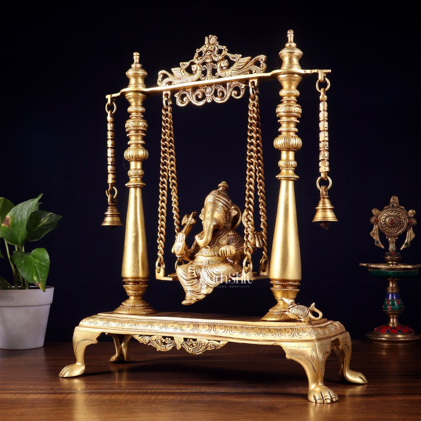 Pure Brass Lord Ganesha on Swing | Superfine Quality | 16 Inch - Budhshiv.com