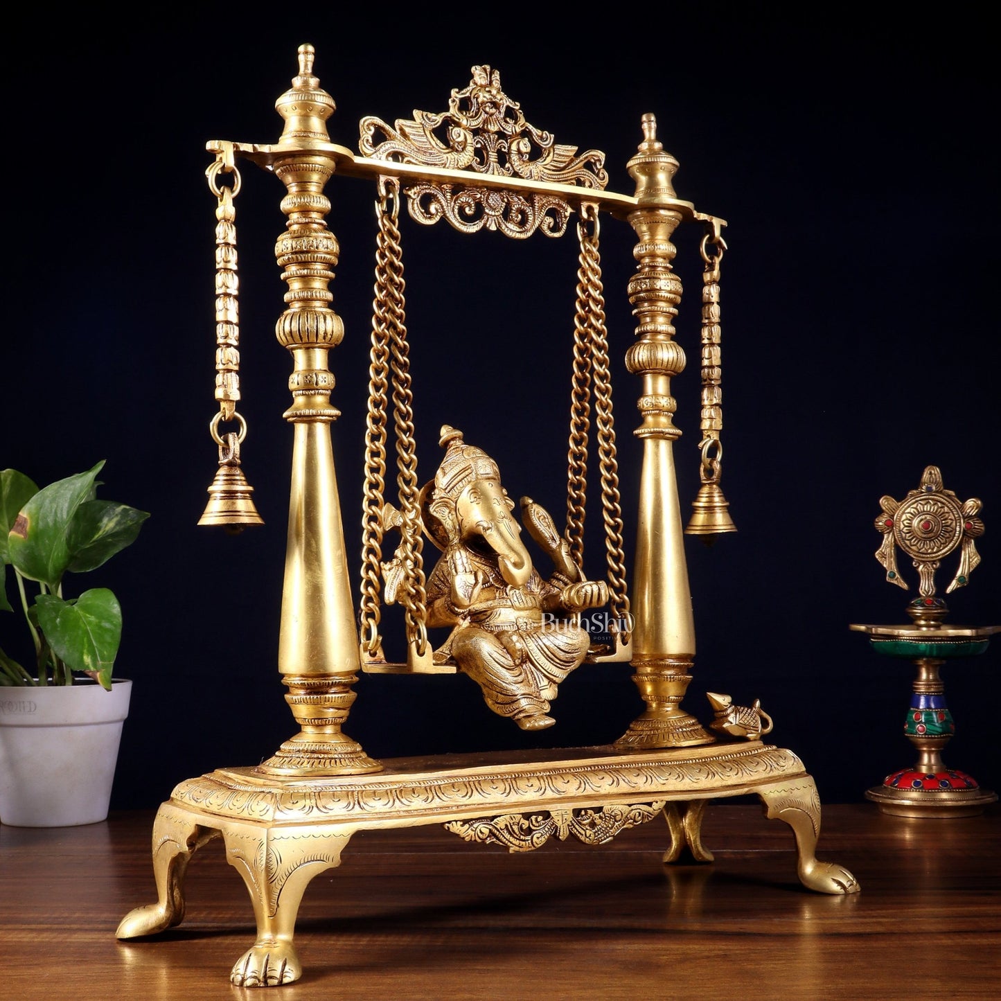 Pure Brass Lord Ganesha on Swing | Superfine Quality | 16 Inch - Budhshiv.com