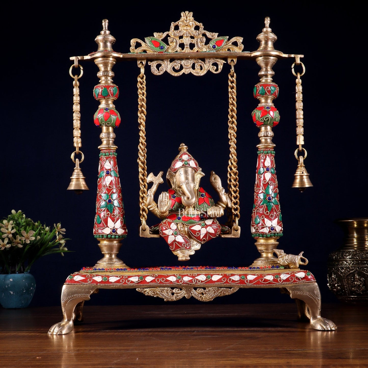 Pure Brass Lord Ganesha on Swing | with meenakari| 16 Inch - Budhshiv.com