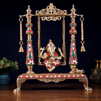 Pure Brass Lord Ganesha on Swing | with meenakari| 16 Inch - Budhshiv.com