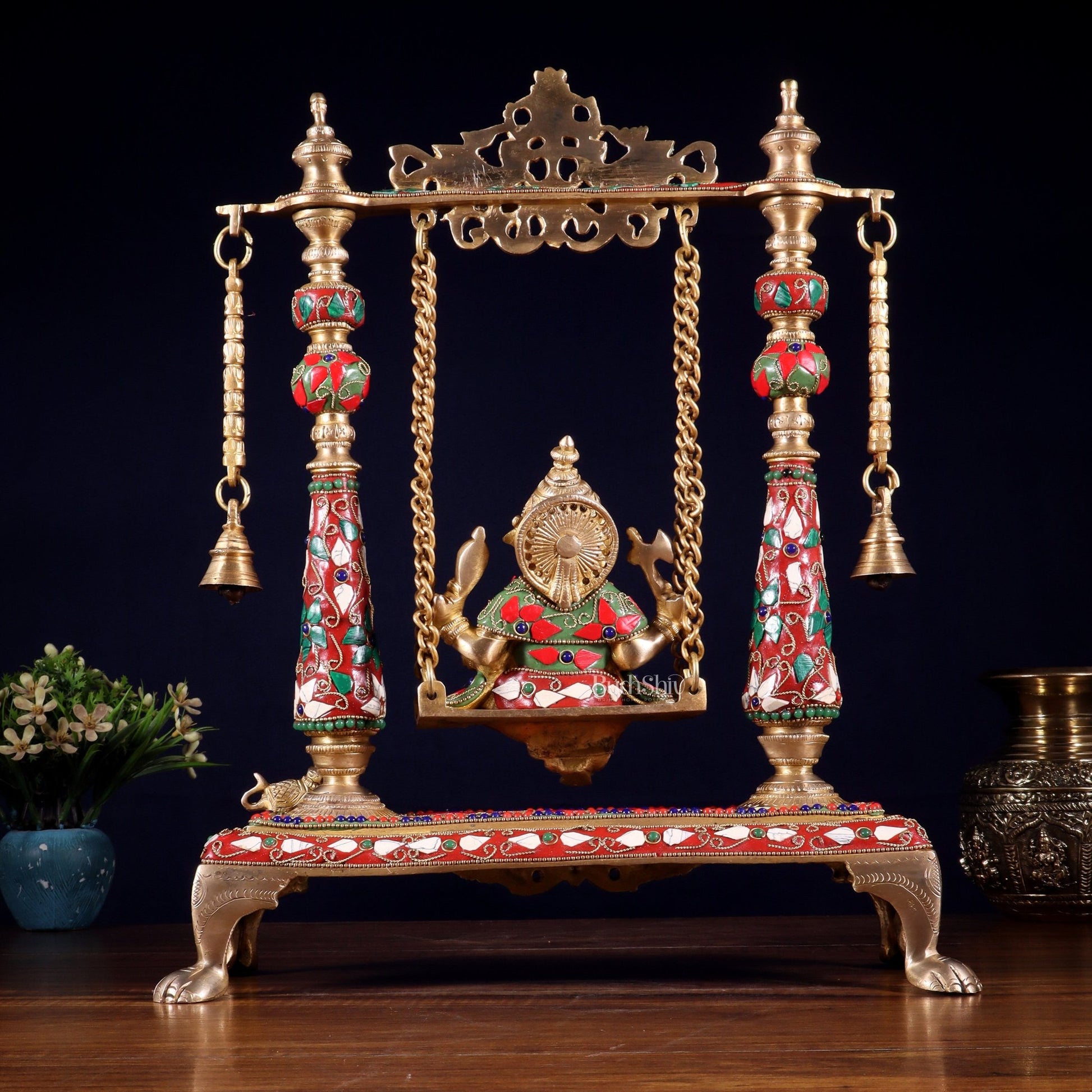 Pure Brass Lord Ganesha on Swing | with meenakari| 16 Inch - Budhshiv.com