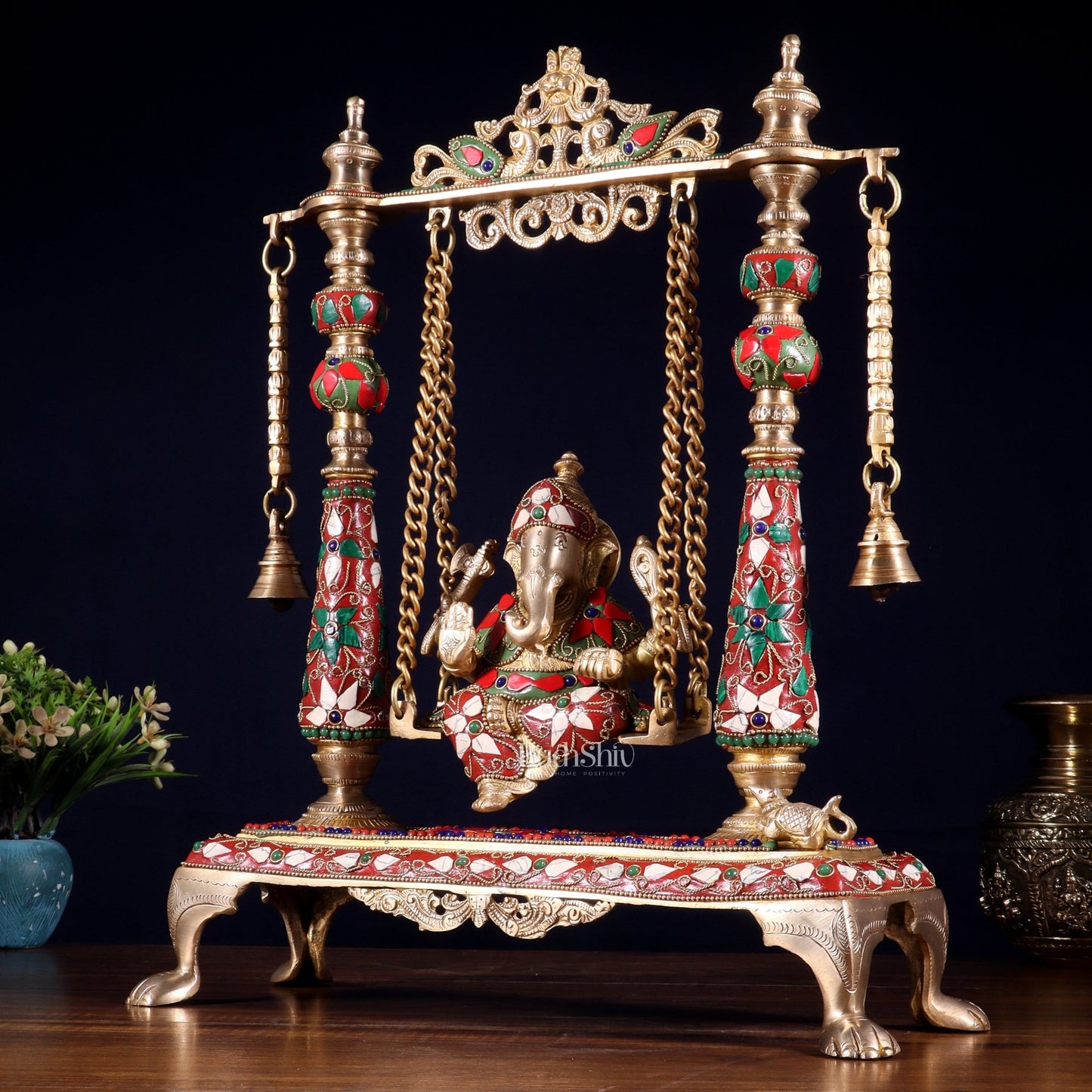 Pure Brass Lord Ganesha on Swing | with meenakari| 16 Inch - Budhshiv.com