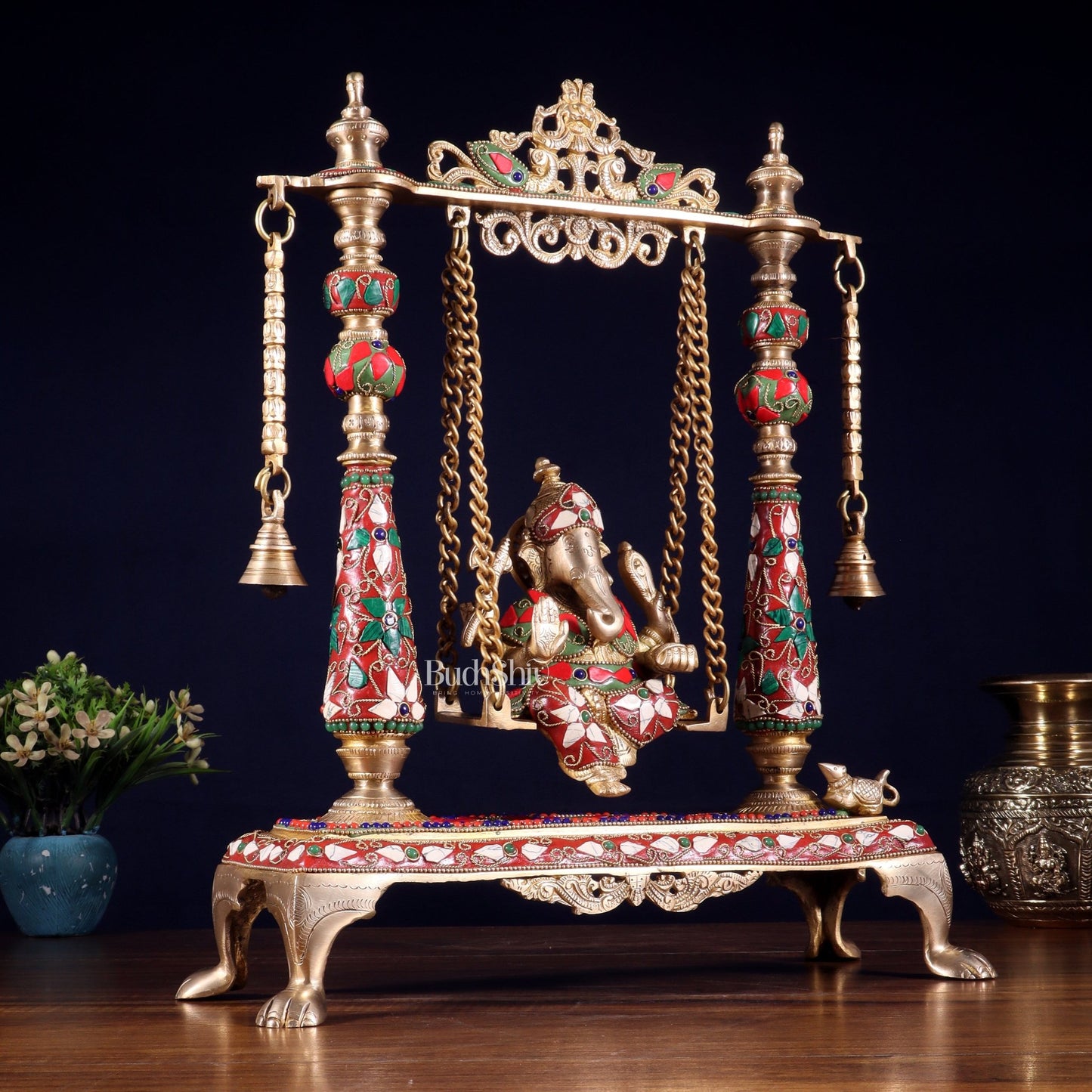 Pure Brass Lord Ganesha on Swing | with meenakari| 16 Inch - Budhshiv.com