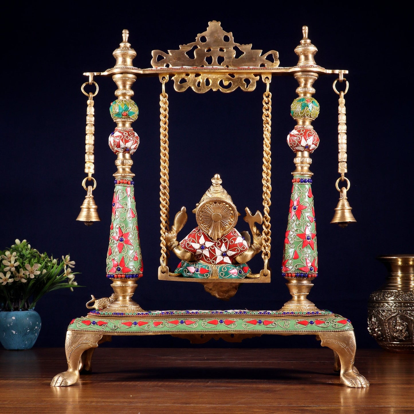 Pure Brass Lord Ganesha on Swing | with meenakari| 16 Inch - Budhshiv.com