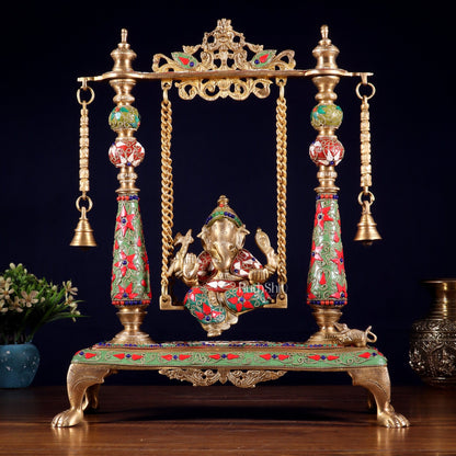 Pure Brass Lord Ganesha on Swing | with meenakari| 16 Inch - Budhshiv.com