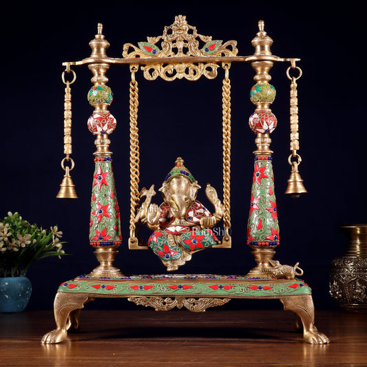 Pure Brass Lord Ganesha on Swing | with meenakari| 16 Inch - Budhshiv.com