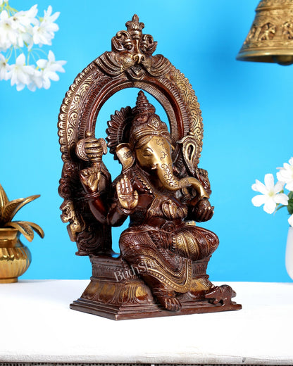 Pure Brass Lord Ganesha on Throne – Dual Tone Finish 12 inch - Budhshiv.com