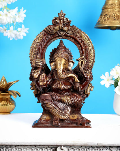 Pure Brass Lord Ganesha on Throne – Dual Tone Finish 12 inch - Budhshiv.com