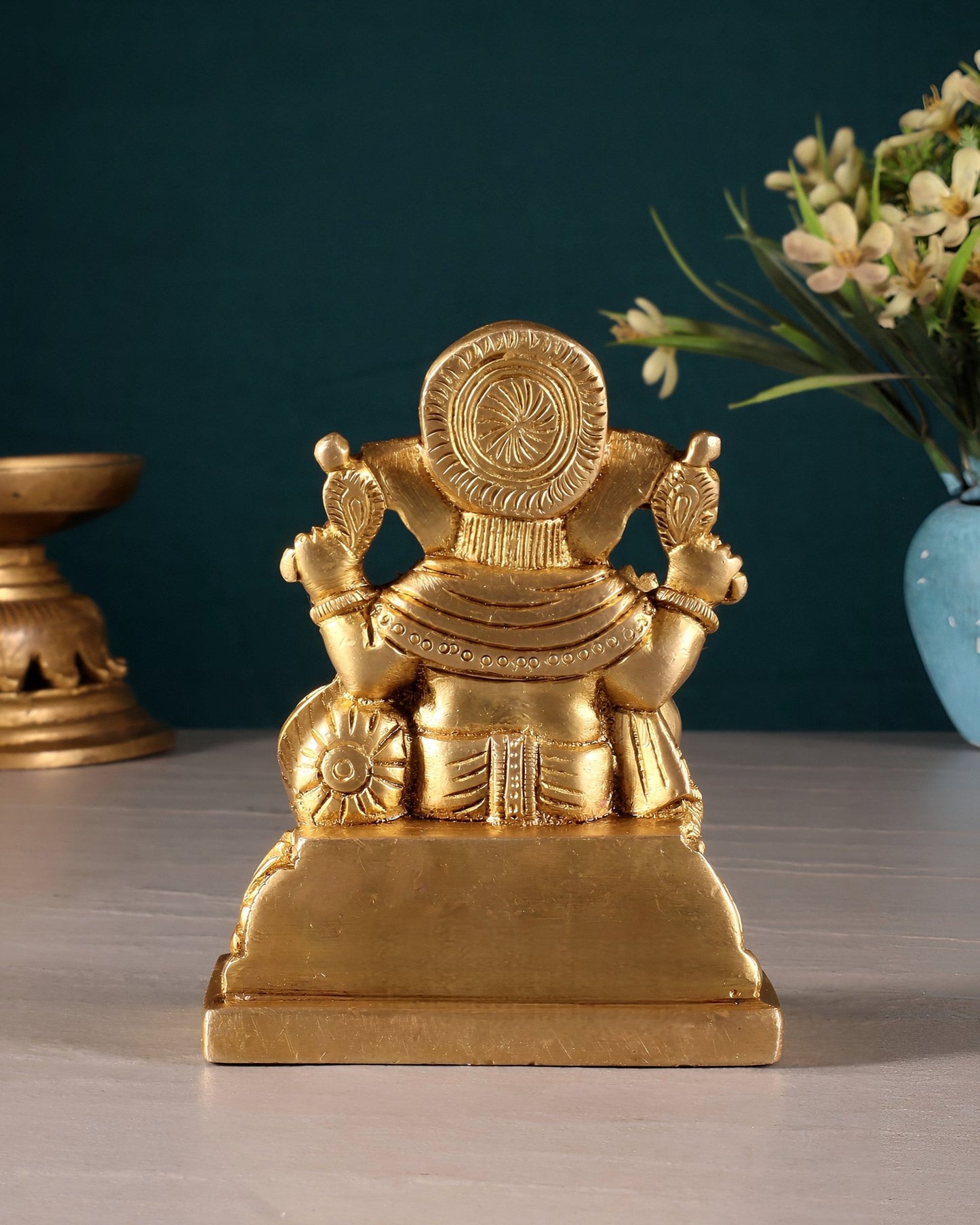 Pure Brass Lord Ganesha on Throne Statue – 5" Small Size for Pooja Room or Gifting - Budhshiv.com