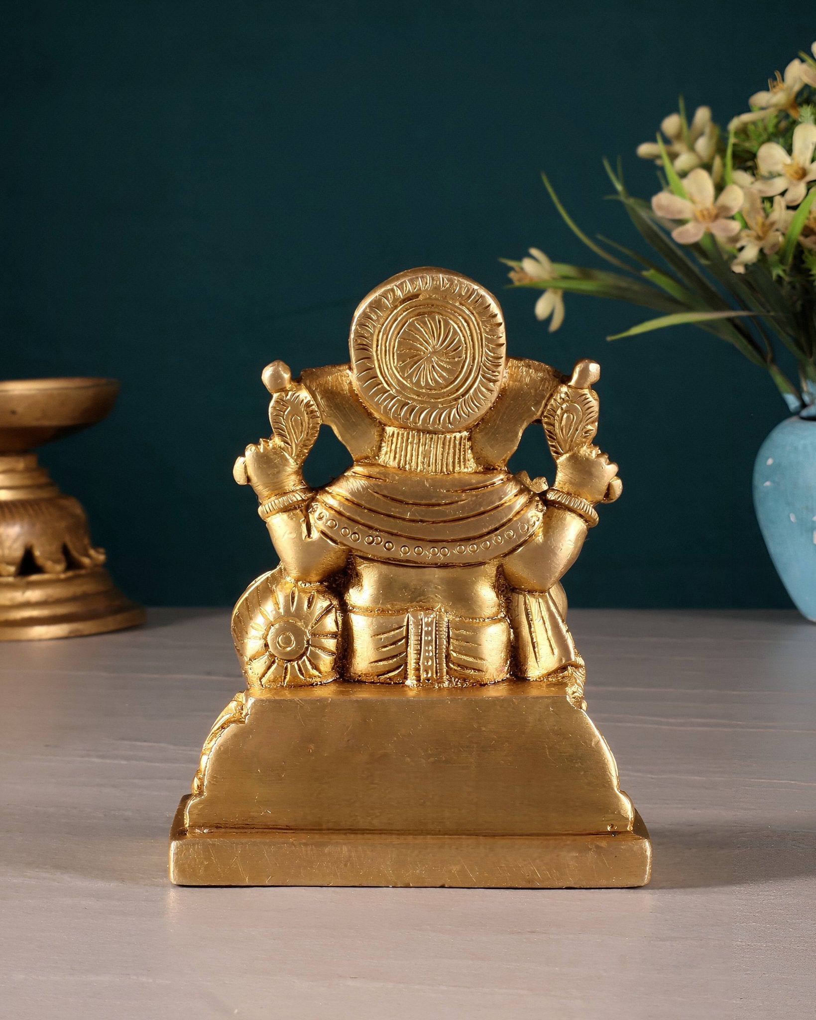 Pure Brass Lord Ganesha on Throne Statue – 5" Small Size for Pooja Room or Gifting - Budhshiv.com