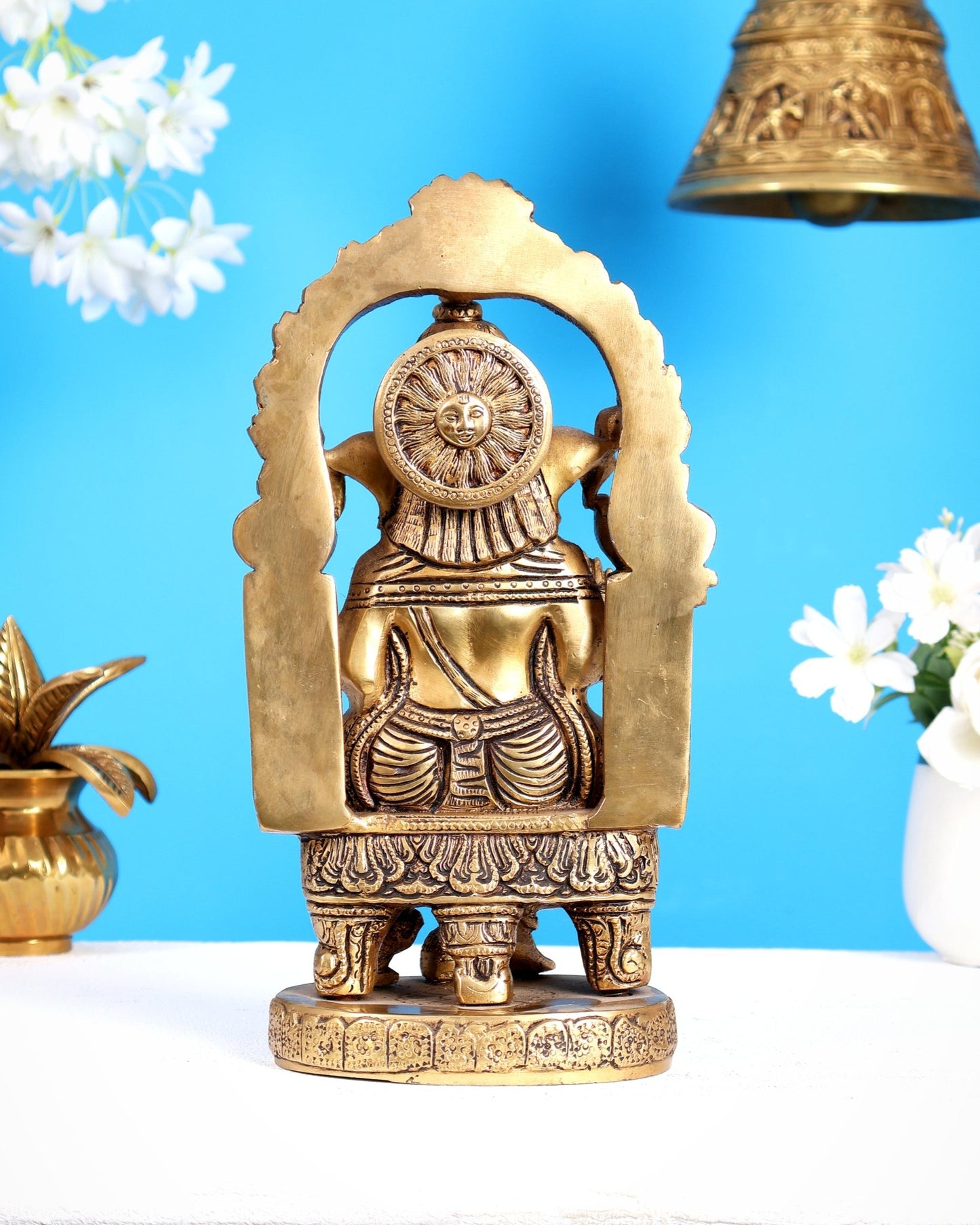 Pure Brass Lord Ganesha Seated on a Throne Statue 10" - Budhshiv.com