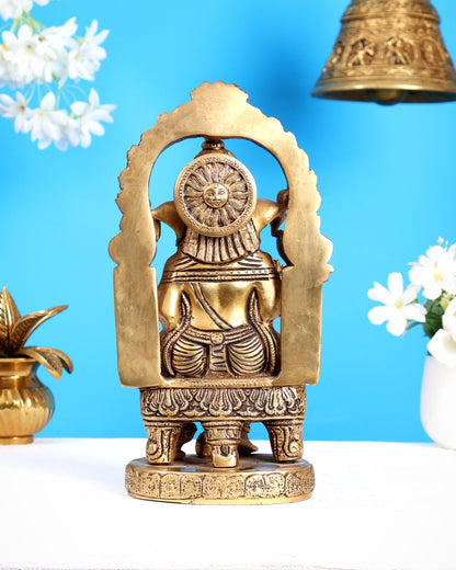 Pure Brass Lord Ganesha Seated on a Throne Statue 10" - Budhshiv.com