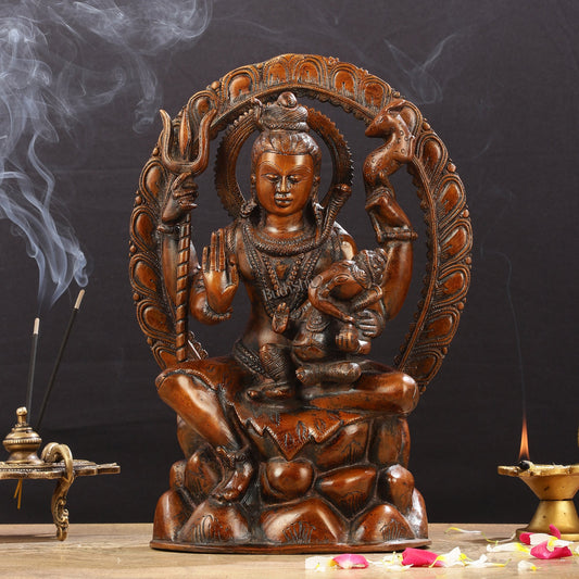 Pure Brass Lord Ganesha Seated on Lord Shiva's Lap Statue - 12 - Inch - Budhshiv.com