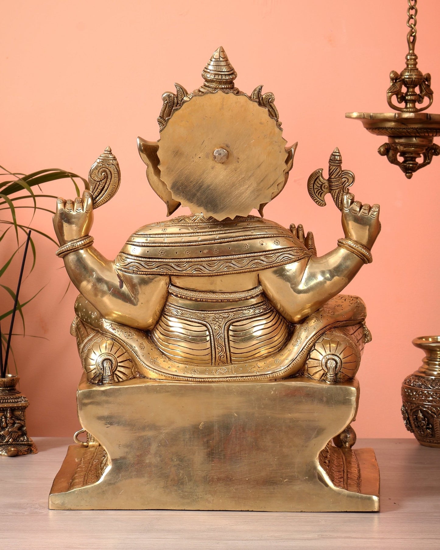 Pure Brass Lord Ganesha Seated on Throne Statue - 18" - Budhshiv.com
