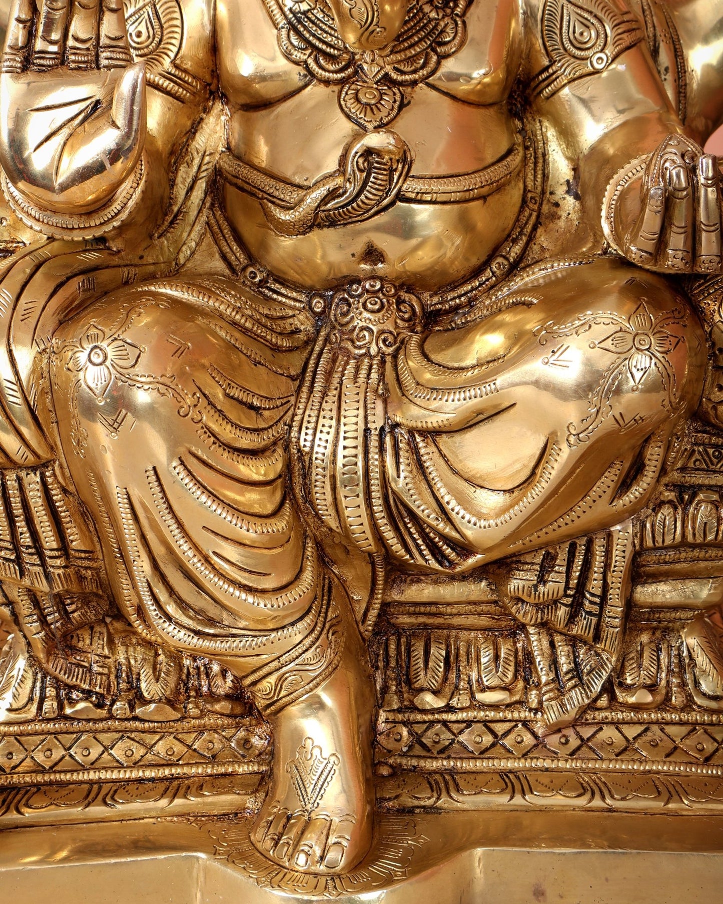 Pure Brass Lord Ganesha Seated on Throne Statue - 18" - Budhshiv.com