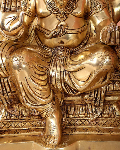Pure Brass Lord Ganesha Seated on Throne Statue - 18" - Budhshiv.com